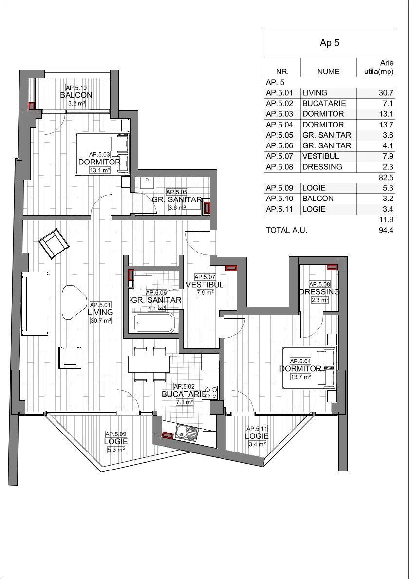 Schiță Apartamente 3 camere