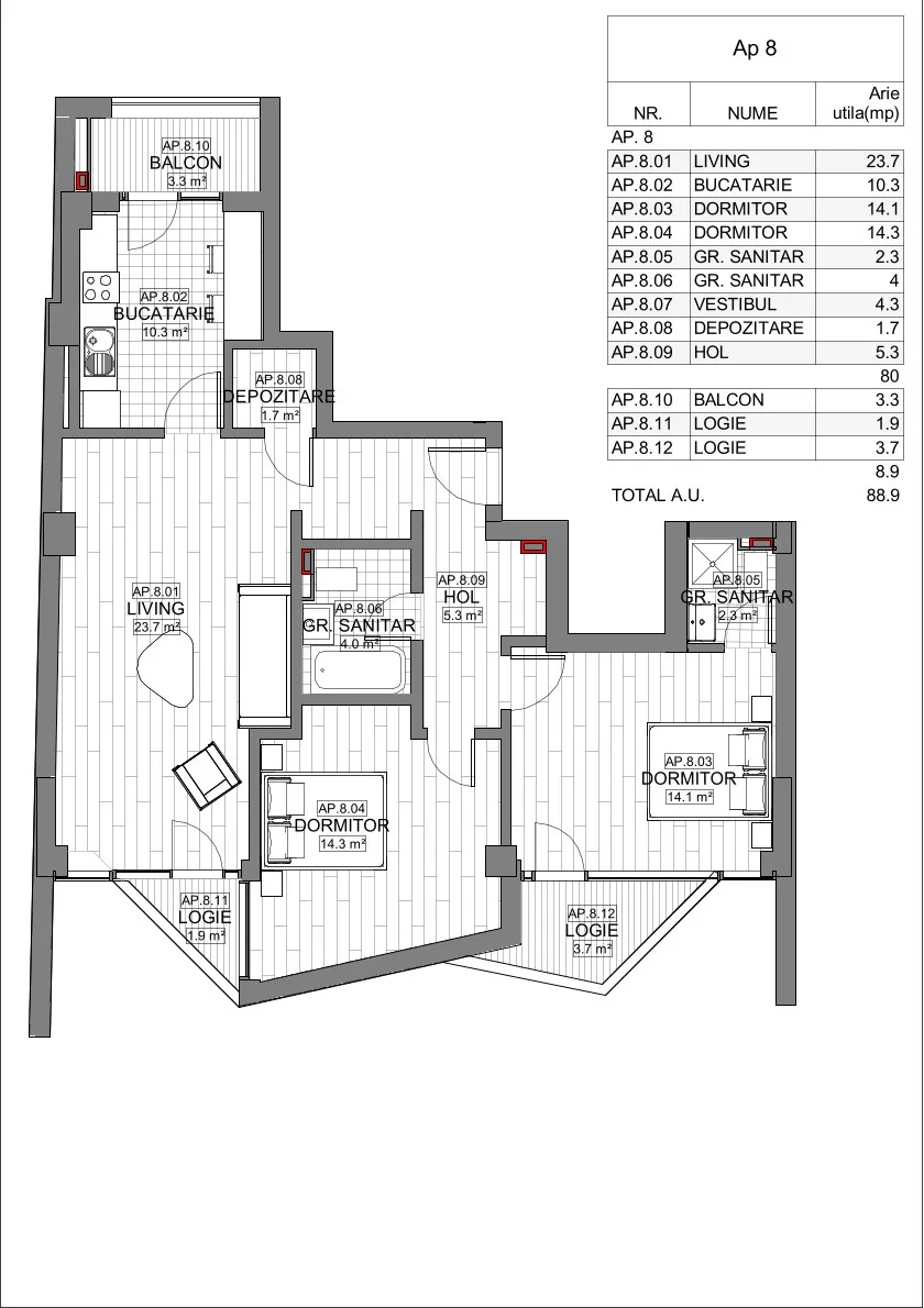 Schiță Apartamente 3 camere